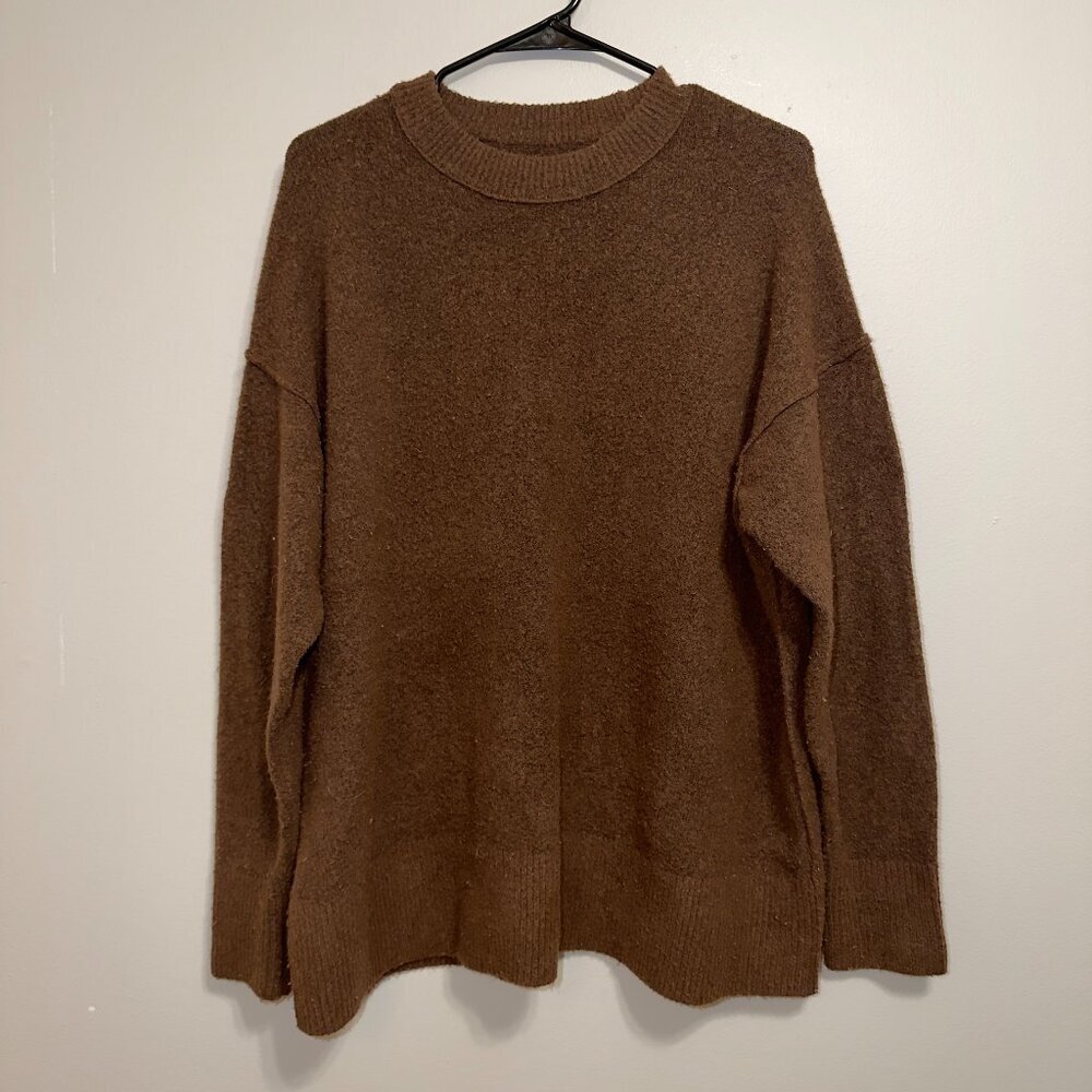 Aerie Brown Crewneck Sweater Size M Soft Knit Cozy Relaxed Everyday - Picture 2 of 8